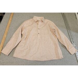 Eight + Sand Shirt Mens Large Beige Red Stripe Popover Made USA Linen Blend